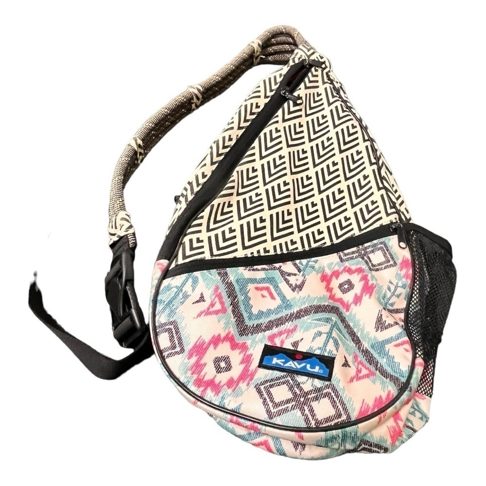 Kavu sling bag rope shoulder strap southwest print pink lining- mesh pocket flaw